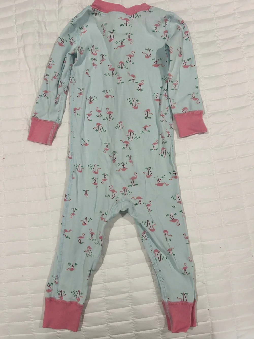 Hanna Andersson Light Blue Pajama Sleeper with Pink Flamingo Print